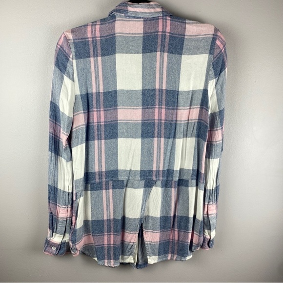 Beachlunchlounge Pink Blue Plaid Rayon Button Down Shirt XS - Picture 11 of 12